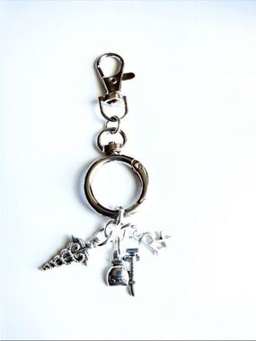 Silver Keyring Charm Keychain with Miniature Charms